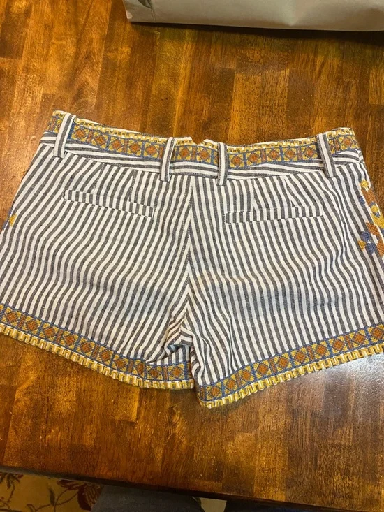 THML Navy and White Striped Shorts with Yellow Embroidered Trim - Picture 4 of 4